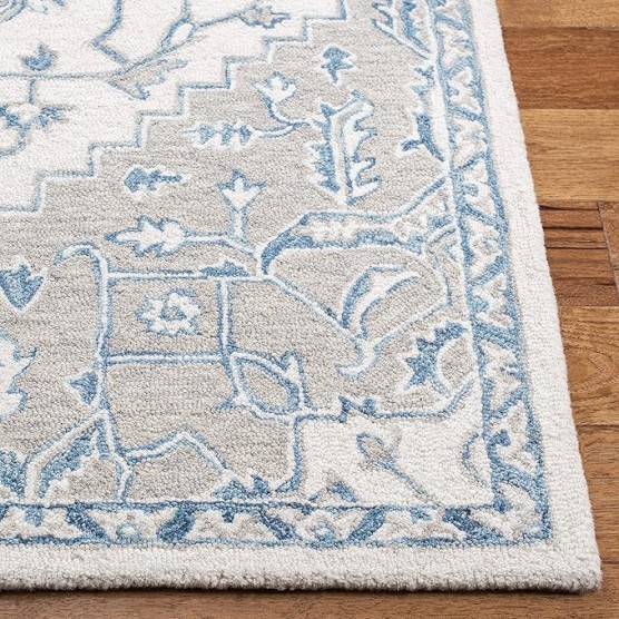 Micro-Loop Collection Area Rug - 9' x 12', Ivory & Blue, Handmade Oriental Medallion Wool, Ideal for High Traffic Areas in Living Room, Bedroom (MLP213M)