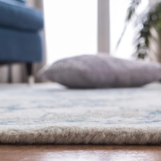 Micro-Loop Collection Area Rug - 9' x 12', Ivory & Blue, Handmade Oriental Medallion Wool, Ideal for High Traffic Areas in Living Room, Bedroom (MLP213M)