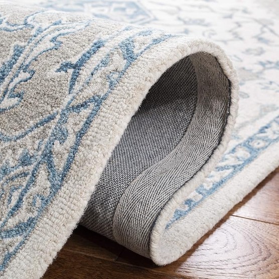 Micro-Loop Collection Area Rug - 9' x 12', Ivory & Blue, Handmade Oriental Medallion Wool, Ideal for High Traffic Areas in Living Room, Bedroom (MLP213M)