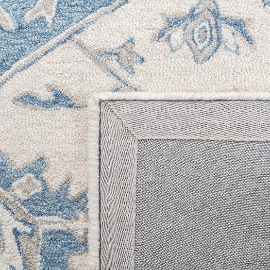 Micro-Loop Collection Area Rug - 9' x 12', Ivory & Blue, Handmade Oriental Medallion Wool, Ideal for High Traffic Areas in Living Room, Bedroom (MLP213M)