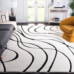 Florida Shag Collection Area Rug - 9'6" x 13', Ivory & Black, Non-Shedding & Easy Care, 1.2-inch Thick Ideal for High Traffic Areas in Living Room, Bedroom (SG471-1290)