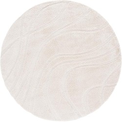 Florida Shag Collection 10' Round Cream / Cream SG471 Abstract Wave Non-Shedding Living Room Bedroom Dining Room Entryway Plush 1.2-inch Thick Area Rug