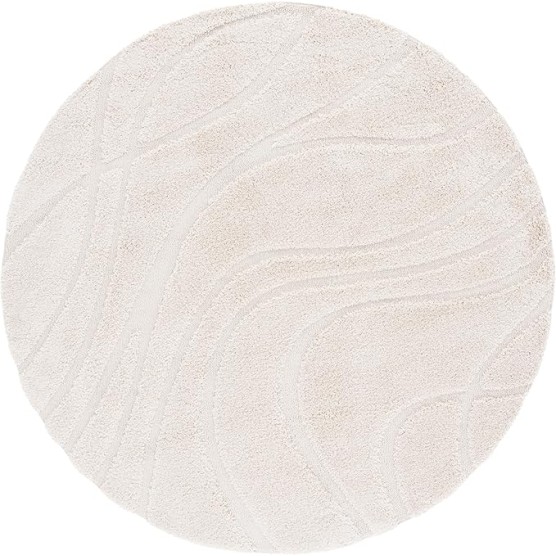 Florida Shag Collection 10' Round Cream / Cream SG471 Abstract Wave Non-Shedding Living Room Bedroom Dining Room Entryway Plush 1.2-inch Thick Area Rug