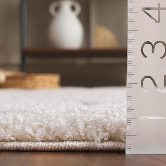 Florida Shag Collection 10' Round Cream / Cream SG471 Abstract Wave Non-Shedding Living Room Bedroom Dining Room Entryway Plush 1.2-inch Thick Area Rug