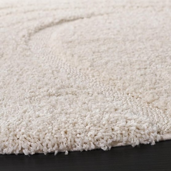 Florida Shag Collection 10' Round Cream / Cream SG471 Abstract Wave Non-Shedding Living Room Bedroom Dining Room Entryway Plush 1.2-inch Thick Area Rug