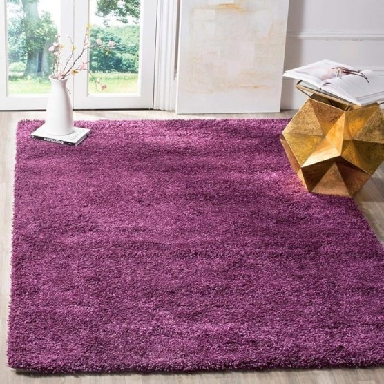 Premium Collection 6'7" x 9'6" Casual Extra Soft Cozy Shag Area Rug, Elegant Accent Chic Solid Pattern Plush Polypropylene Durable Fabric Stain Resistant Versatile Purple Area Rug, Home Decor