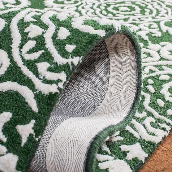Chatham Collection Area Rug - 9' x 12', Green & Ivory, Handmade Wool & Viscose, Ideal for High Traffic Areas in Living Room, Bedroom (CHT712Y)