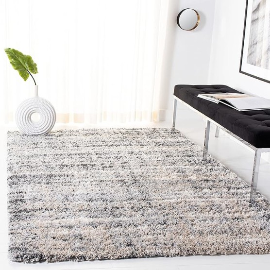 Area Rug 8x10 - Fontana Shag Collection - Large - Grey & Ivory, Modern Design, Non-Shedding & Easy Cleaning, Ultra Plush Thick Pile, Ideal for Living Room, Bedroom, Dining Space (FNT856G)