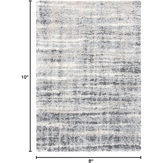 Area Rug 8x10 - Fontana Shag Collection - Large - Grey & Ivory, Modern Design, Non-Shedding & Easy Cleaning, Ultra Plush Thick Pile, Ideal for Living Room, Bedroom, Dining Space (FNT856G)