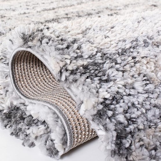 Area Rug 8x10 - Fontana Shag Collection - Large - Grey & Ivory, Modern Design, Non-Shedding & Easy Cleaning, Ultra Plush Thick Pile, Ideal for Living Room, Bedroom, Dining Space (FNT856G)