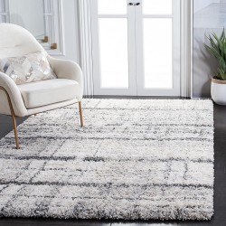 Area Rug 8x10 - Fontana Shag Collection - Large - Ivory & Grey, Modern Design, Non-Shedding & Easy Cleaning, Ultra Plush Thick Pile, Ideal for Living Room, Bedroom, Dining Space (FNT855A)