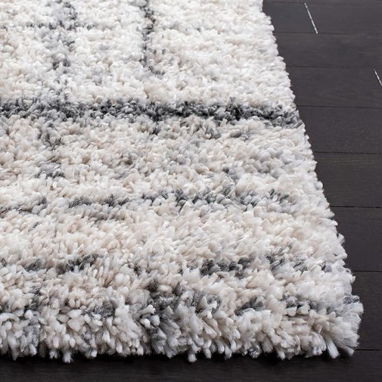 Area Rug 8x10 - Fontana Shag Collection - Large - Ivory & Grey, Modern Design, Non-Shedding & Easy Cleaning, Ultra Plush Thick Pile, Ideal for Living Room, Bedroom, Dining Space (FNT855A)