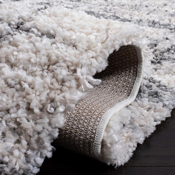 Area Rug 8x10 - Fontana Shag Collection - Large - Ivory & Grey, Modern Design, Non-Shedding & Easy Cleaning, Ultra Plush Thick Pile, Ideal for Living Room, Bedroom, Dining Space (FNT855A)