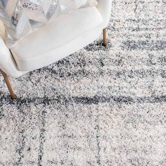 Area Rug 8x10 - Fontana Shag Collection - Large - Ivory & Grey, Modern Design, Non-Shedding & Easy Cleaning, Ultra Plush Thick Pile, Ideal for Living Room, Bedroom, Dining Space (FNT855A)