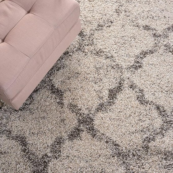 Hudson Shag Collection Area Rug - 9' x 12', Ivory & Grey, Modern Trellis Design, Non-Shedding & Easy Care, 2-inch Thick Ideal for High Traffic Areas in Living Room, Bedroom (SGH269A)