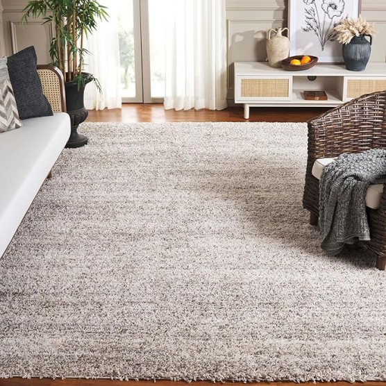 Hudson Shag Collection Area Rug - 9' x 12', Ivory & Grey, Modern Abstract Design, Non-Shedding & Easy Care, 2-inch Thick Ideal for High Traffic Areas in Living Room, Bedroom (SGH295B)