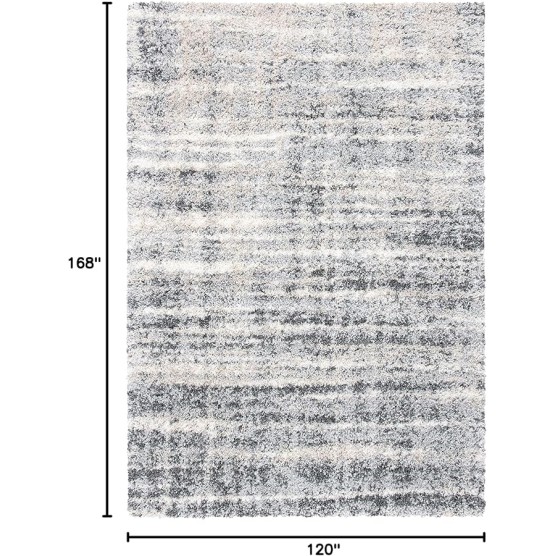 Fontana Shag Collection Area Rug - 10' x 14', Grey & Ivory, Modern Design, Non-Shedding & Easy Care, 2-inch Thick Ideal for High Traffic Areas in Living Room, Bedroom (FNT856G)
