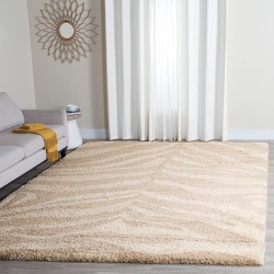 Portofino Shag Collection Area Rug - 9' x 12', Ivory & Beige, Zebra Abstract Design, Non-Shedding & Easy Care, 2-inch Thick Ideal for High Traffic Areas in Living Room, Bedroom (PTS215B)