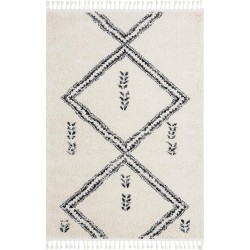 Moroccan Ivory & Grey Shag Area Rug - Traditional Rugs Tribal Print Diamond 7'9" x 10'2" (8x10) Living Room Carpet
