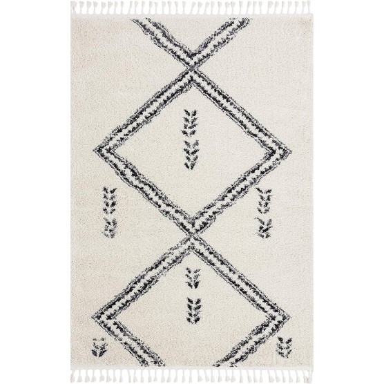 Moroccan Ivory & Grey Shag Area Rug - Traditional Rugs Tribal Print Diamond 7'9" x 10'2" (8x10) Living Room Carpet
