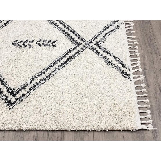 Moroccan Ivory & Grey Shag Area Rug - Traditional Rugs Tribal Print Diamond 7'9" x 10'2" (8x10) Living Room Carpet