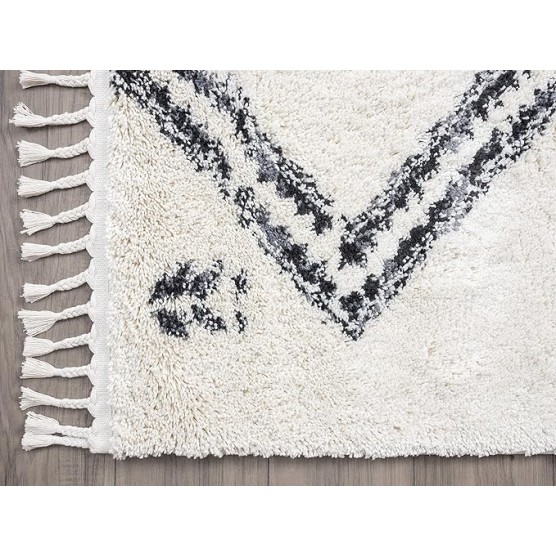 Moroccan Ivory & Grey Shag Area Rug - Traditional Rugs Tribal Print Diamond 7'9" x 10'2" (8x10) Living Room Carpet
