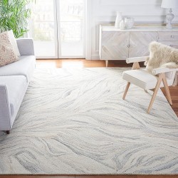 Area Rug 8x10 - Metro Collection - Large - Ivory & Grey, Handmade Wool, Modern Abstract Design, Ideal for Living Room, Bedroom, Office, Dining Space (MET505F)