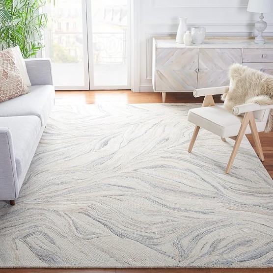 Area Rug 8x10 - Metro Collection - Large - Ivory & Grey, Handmade Wool, Modern Abstract Design, Ideal for Living Room, Bedroom, Office, Dining Space (MET505F)