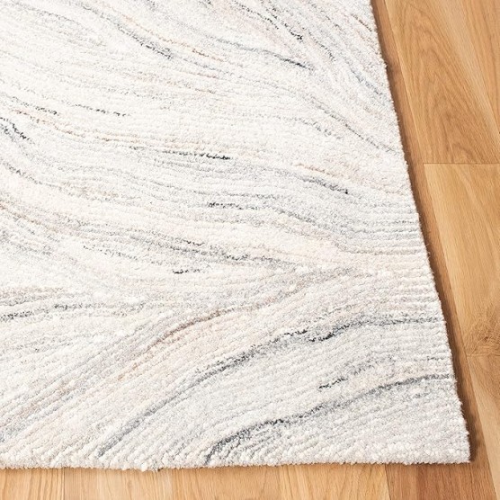 Area Rug 8x10 - Metro Collection - Large - Ivory & Grey, Handmade Wool, Modern Abstract Design, Ideal for Living Room, Bedroom, Office, Dining Space (MET505F)