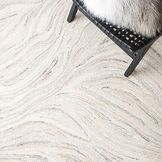 Area Rug 8x10 - Metro Collection - Large - Ivory & Grey, Handmade Wool, Modern Abstract Design, Ideal for Living Room, Bedroom, Office, Dining Space (MET505F)