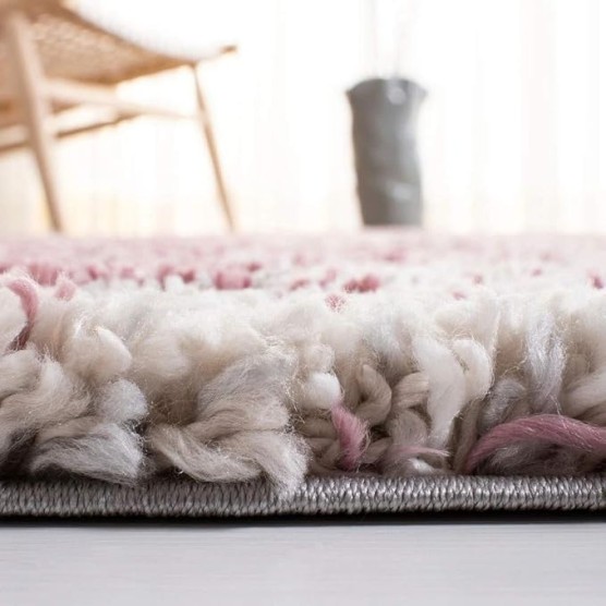 Shag Rug 9' X 12' Rectangle | Luxurious Beautiful Elegant Sleek Solid Pattern Casual Style Home Decor | 2-inch Thick Soft Plush Cozy Indoor Pink Grey Area Rug
