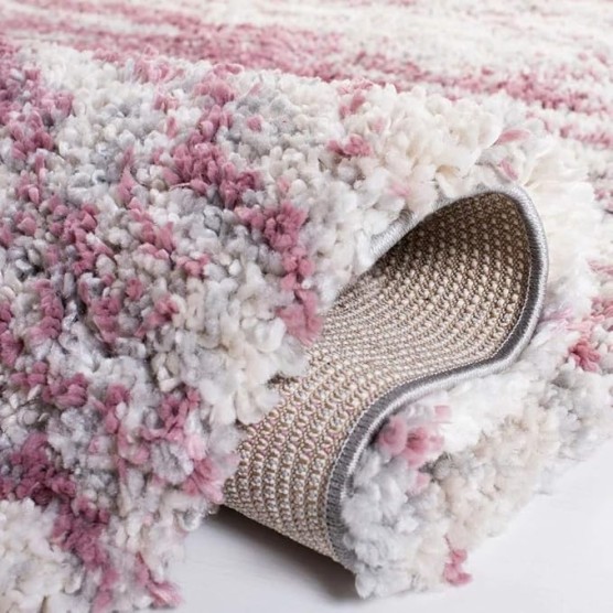 Shag Rug 9' X 12' Rectangle | Luxurious Beautiful Elegant Sleek Solid Pattern Casual Style Home Decor | 2-inch Thick Soft Plush Cozy Indoor Pink Grey Area Rug
