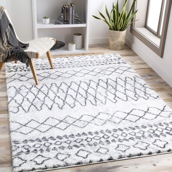 Zohra Moroccan Shag Area Rug,7'10" x 10', Medium Gray