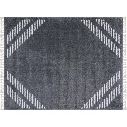 Living Room Shag Rug Moroccan Braided Tassel Modern Kitchen Area Fringe Carpet, 9x13 Extra Large, Big Diamond Ivory Charcoal Gray