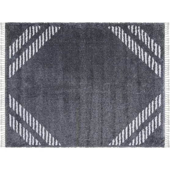 Living Room Shag Rug Moroccan Braided Tassel Modern Kitchen Area Fringe Carpet, 9x13 Extra Large, Big Diamond Ivory Charcoal Gray