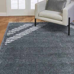 Living Room Shag Rug Moroccan Braided Tassel Modern Kitchen Area Fringe Carpet, 9x13 Extra Large, Big Diamond Ivory Charcoal Gray