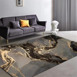 S.H SUIHONG Luxury Area Rug for Living Room Black/Gold Marble Center Rug Black Grey Modern Bedroom Carpet-47 x63