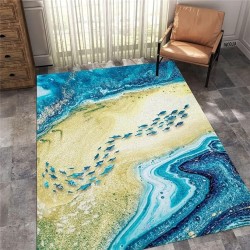 S.H SUIHONG Luxury Area Rug for Living Room Blue Abstract Ink Painting Rug Black Grey Modern Bedroom Carpet-47 x71