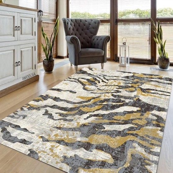 S.H SUIHONG Luxury Area Rug for Living Room Retro Tiger Skin Pattern Rug Black Grey Modern Bedroom Carpet-24 x35