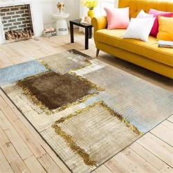 S.H SUIHONG Luxury Area Rug for Living Room Beige Blue Brown Geometric Abstract Rug Black Grey Modern Bedroom Carpet-24 x35
