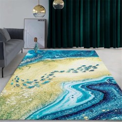 S.H SUIHONG Luxury Area Rug for Living Room Blue Abstract Ink Painting Rug Black Grey Modern Bedroom Carpet-16 x24
