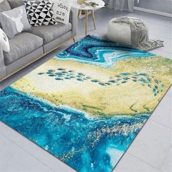 S.H SUIHONG Luxury Area Rug for Living Room Blue Abstract Ink Painting Rug Black Grey Modern Bedroom Carpet-16 x24