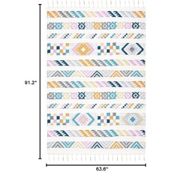 Moroccan Fringe Shag Collection Area Rug - 5'3" x 7'6", Ivory & Blue, Boho Design, Non-Shedding & Easy Care, 1.2-inch Thick Ideal for High Traffic Areas in Living Room, Bedroom (MFG110A)