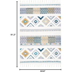 Moroccan Fringe Shag Collection Area Rug - 5'3" x 7'6", Ivory & Navy, Boho Design, Non-Shedding & Easy Care, 1.2-inch Thick Ideal for High Traffic Areas in Living Room, Bedroom (MFG104A)
