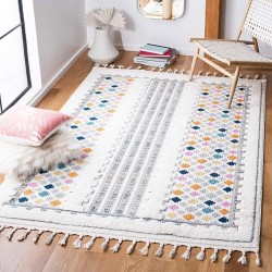 Area Rug 8x10 - Moroccan Fringe Shag Collection - Large - Ivory & Grey, Boho Design, Non-Shedding & Easy Cleaning, Plush Thick Pile, Ideal for Living Room, Bedroom, Dining Space (MFG102A)