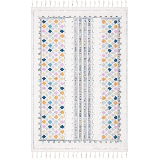 Area Rug 8x10 - Moroccan Fringe Shag Collection - Large - Ivory & Grey, Boho Design, Non-Shedding & Easy Cleaning, Plush Thick Pile, Ideal for Living Room, Bedroom, Dining Space (MFG102A)