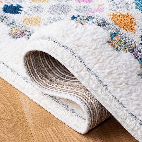 Area Rug 8x10 - Moroccan Fringe Shag Collection - Large - Ivory & Grey, Boho Design, Non-Shedding & Easy Cleaning, Plush Thick Pile, Ideal for Living Room, Bedroom, Dining Space (MFG102A)