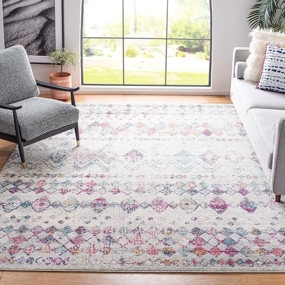 Madison Collection 12' x 15' GreyPurple MAD798J Moroccan Boho Distressed Non-Shedding Living Room Dining Bedroom Area Rug