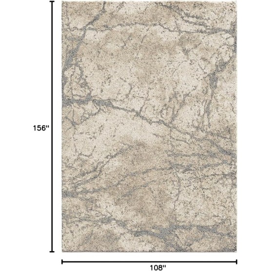 Orian Ava Shag Area Rug-9' x 13', Ivory, Super Soft, Neutral Colors, Marble Pattern, Room Decor, Home Decor