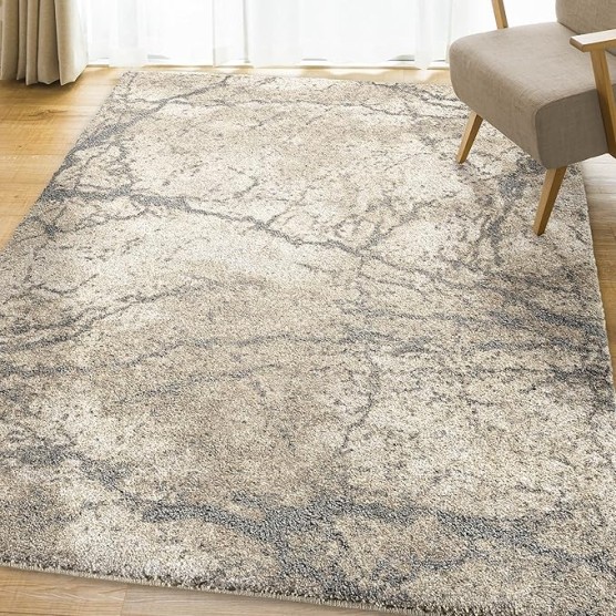 Orian Ava Shag Area Rug-9' x 13', Ivory, Super Soft, Neutral Colors, Marble Pattern, Room Decor, Home Decor